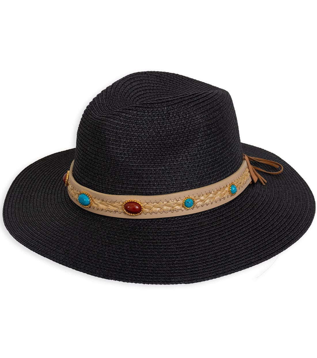 Magid Beaded & Braided Crown Straw Panama Hat