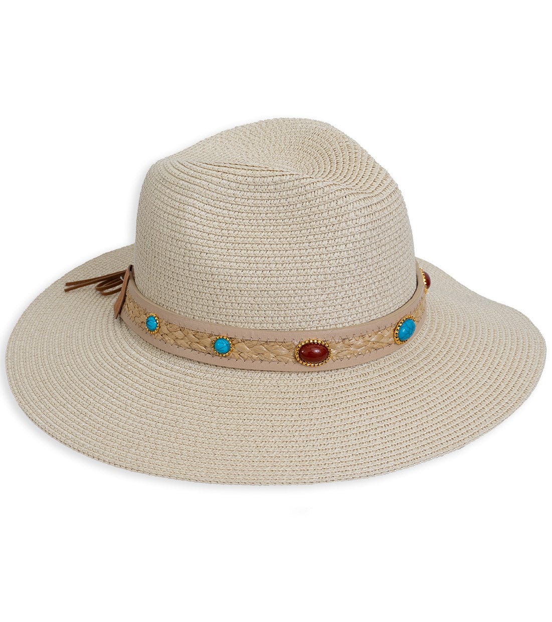 Magid Beaded & Braided Crown Straw Panama Hat