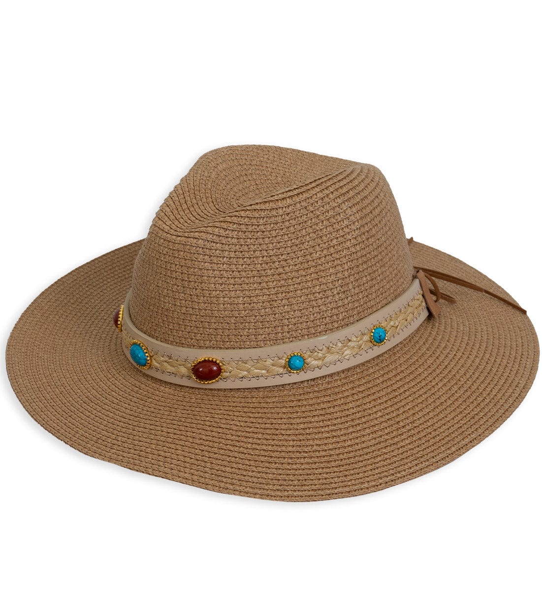 Magid Beaded & Braided Crown Straw Panama Hat