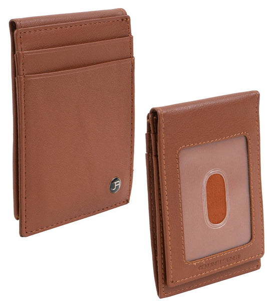 Jack Abrahams Goat Nappa Leather Bi-Fold Card Case Wallet Cognac