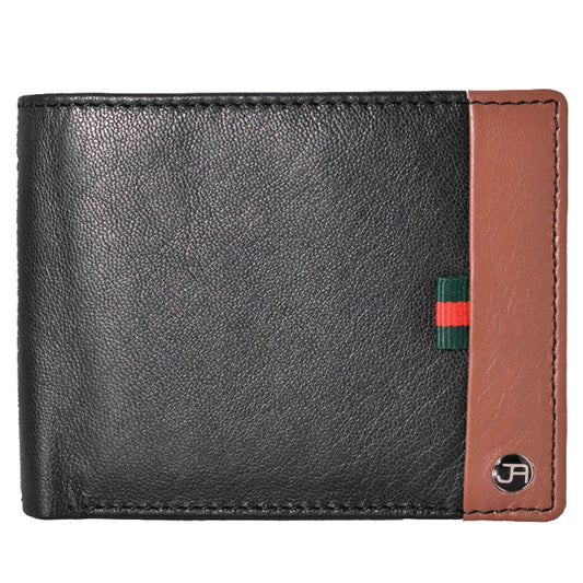 Jack Abrahams Goat Nappa Leather Bi-Fold Wallet with ID Case Black/Cognac