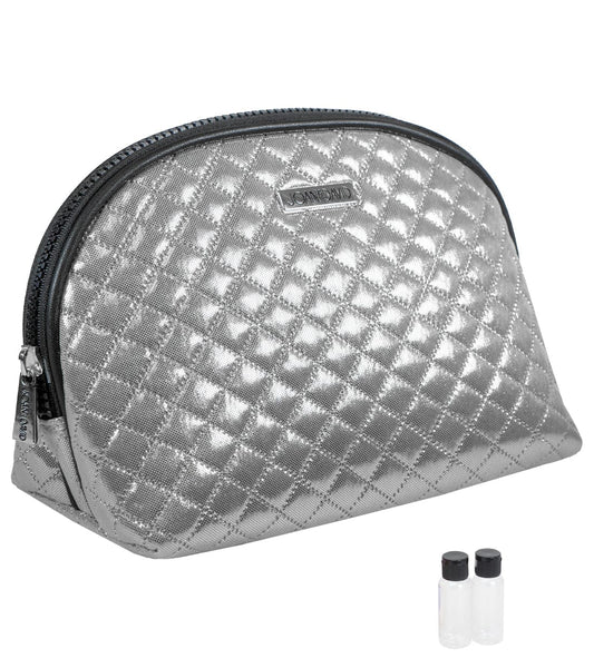 Joan & David Diamond Quilted Nylon Metallic Dome Cosmetic Pouch