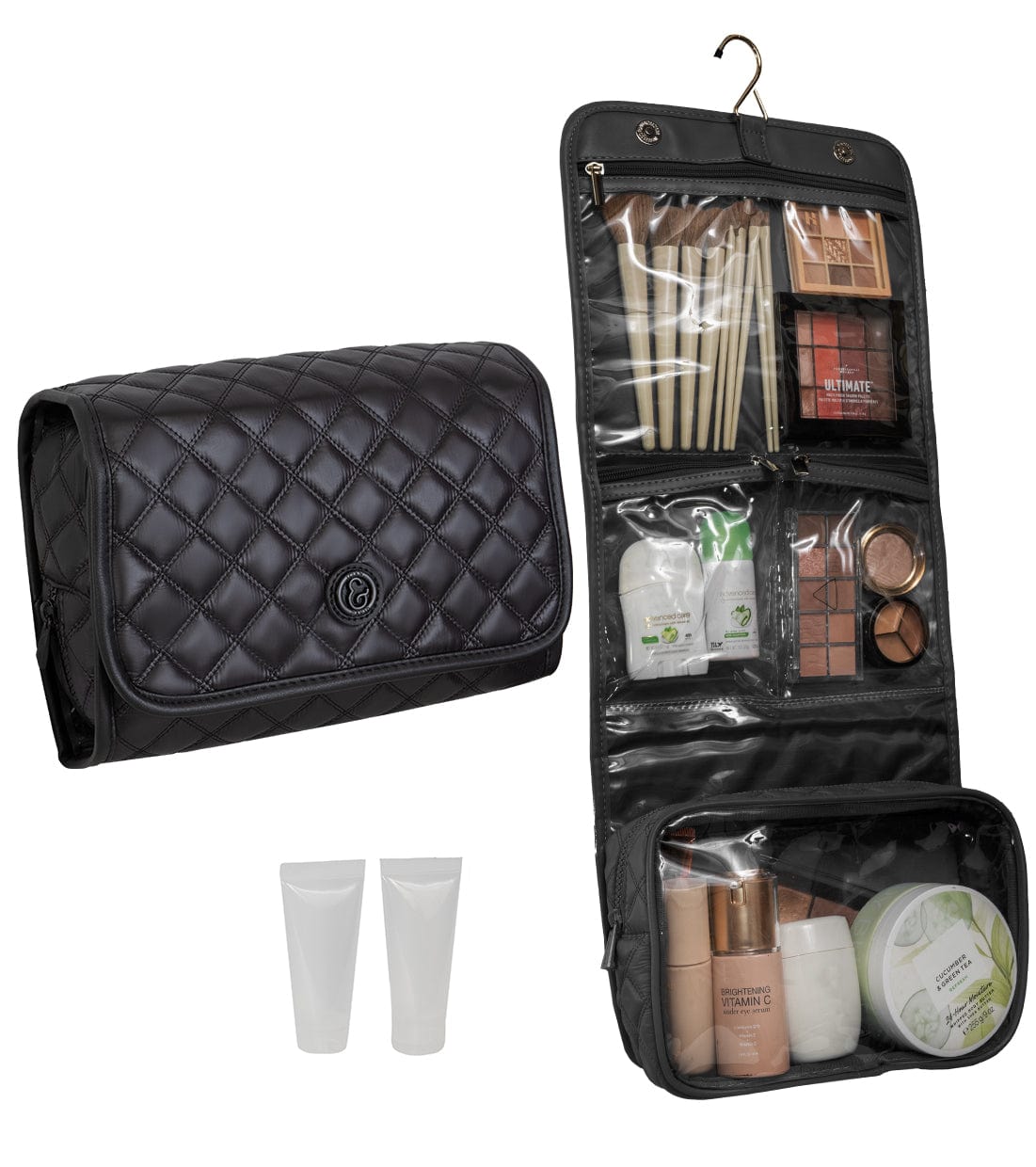 Joan & David Diamond Quilted Puffer Sport Nylon Roll Hanging Travel Toiletry Organizer Bag