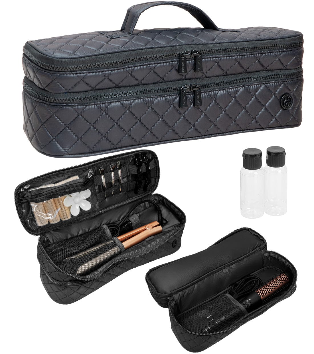 Joan & David Diamond Quilted Dual Compartment Hair Tool Zippered Travel Case