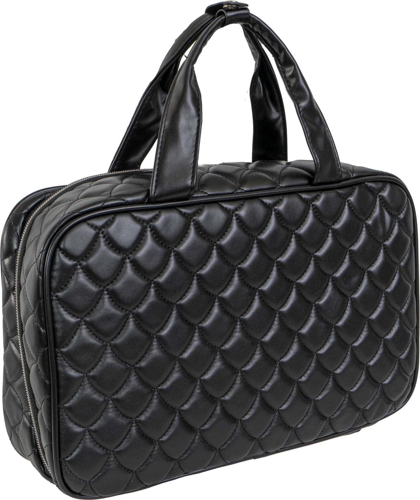 Joan & David Scalloped Edge Quilted Top Handle Dual Compartment Toiletry Bag