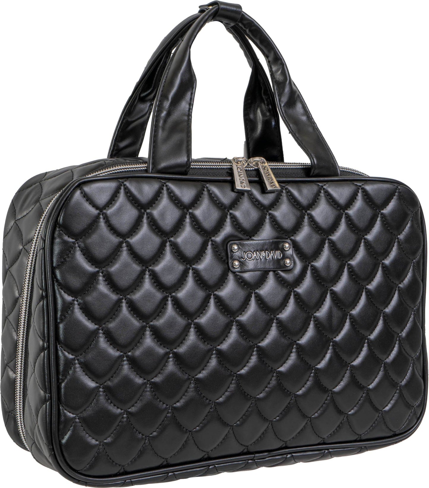 Joan & David Scalloped Edge Quilted Top Handle Dual Compartment Toiletry Bag