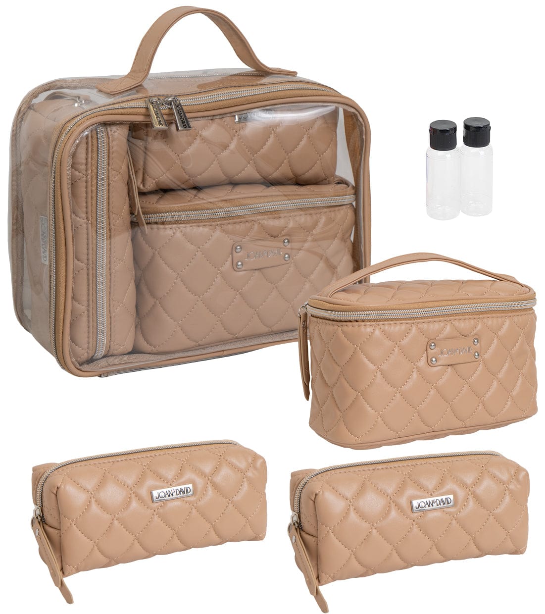 Joan & David Scallop Diamond Quilted Faux Leather 4-Piece Clear Cosmetic Bag Set