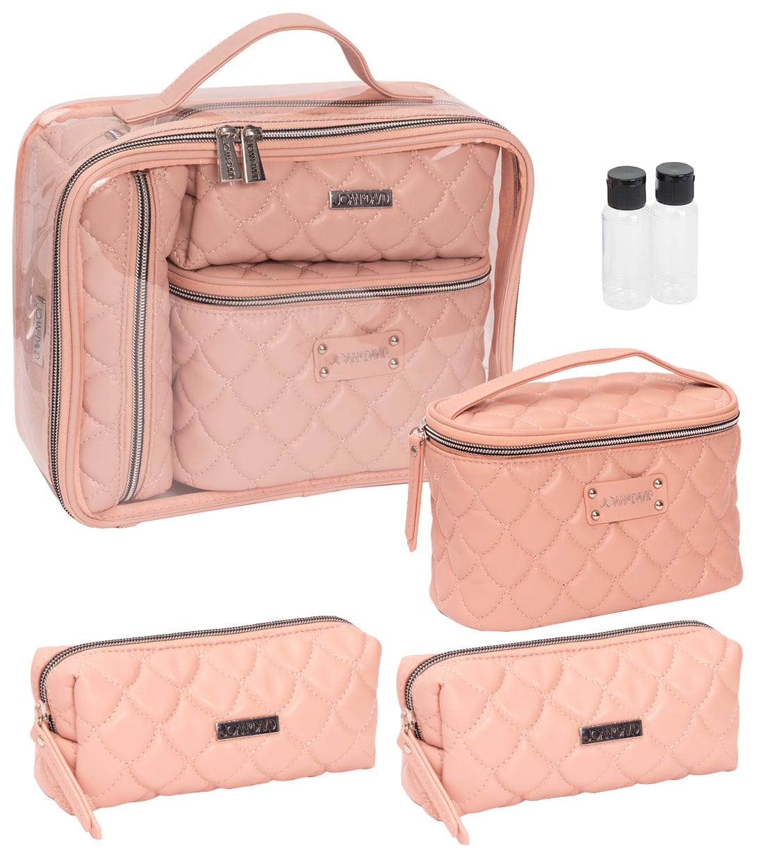 Joan & David Scallop Diamond Quilted Faux Leather 4-Piece Clear Cosmetic Bag Set