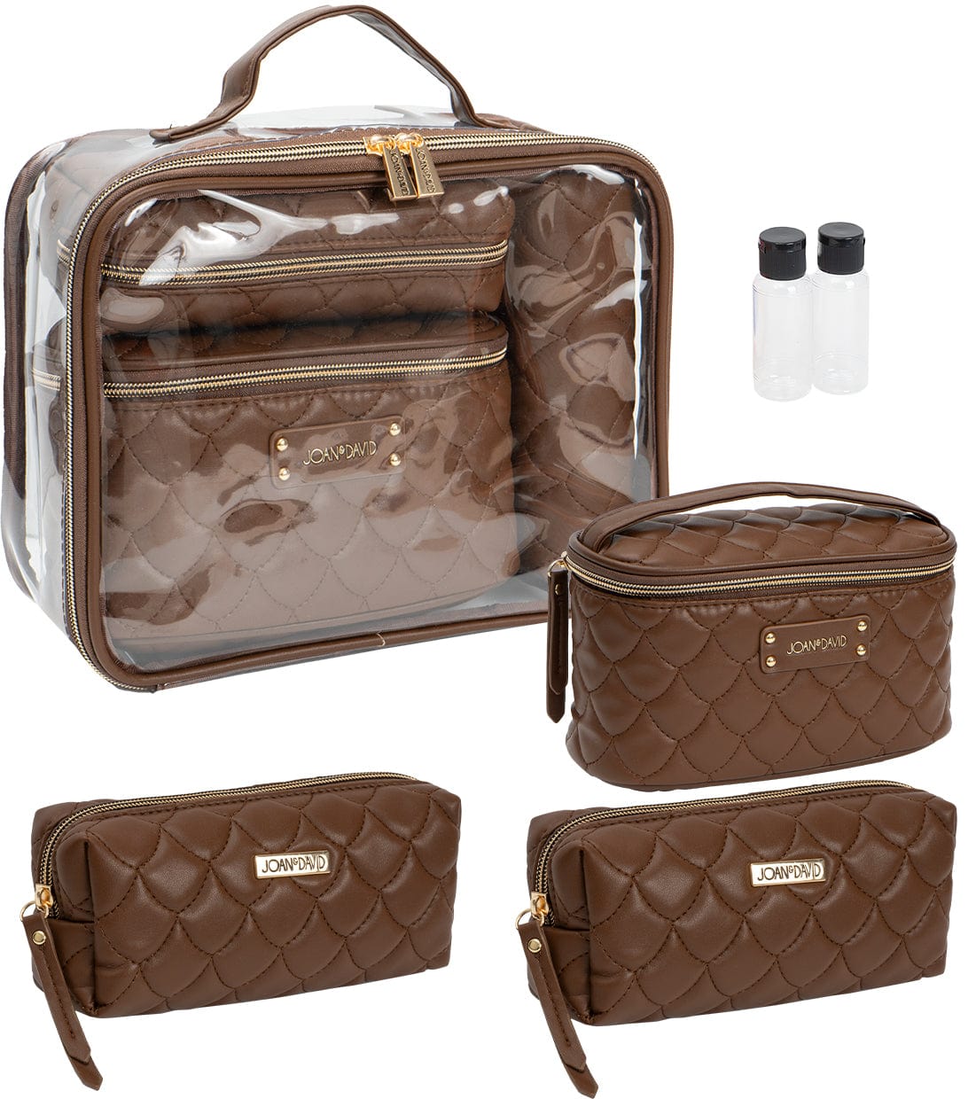 Joan & David Scallop Diamond Quilted Faux Leather 4-Piece Clear Cosmetic Bag Set