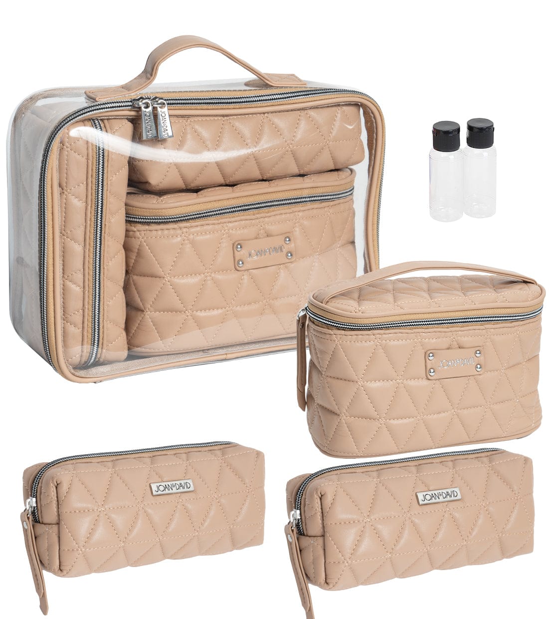 Joan & David Triangle Quilted 4 Piece Clear Cosmetic Bag Set