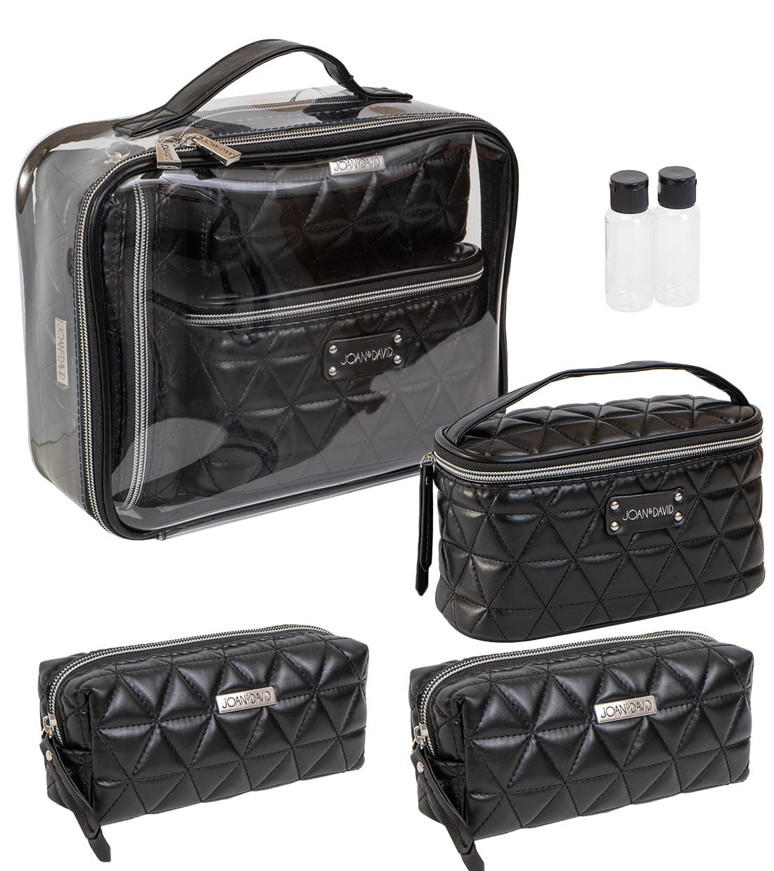 Joan & David Triangle Quilted 4 Piece Clear Cosmetic Bag Set