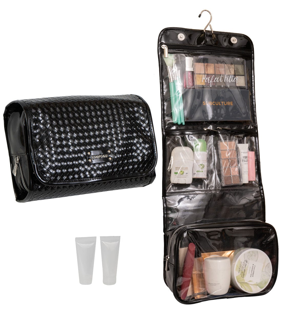 Joan & David Patent Woven Roll Hanging Toiletry Organizer Bag