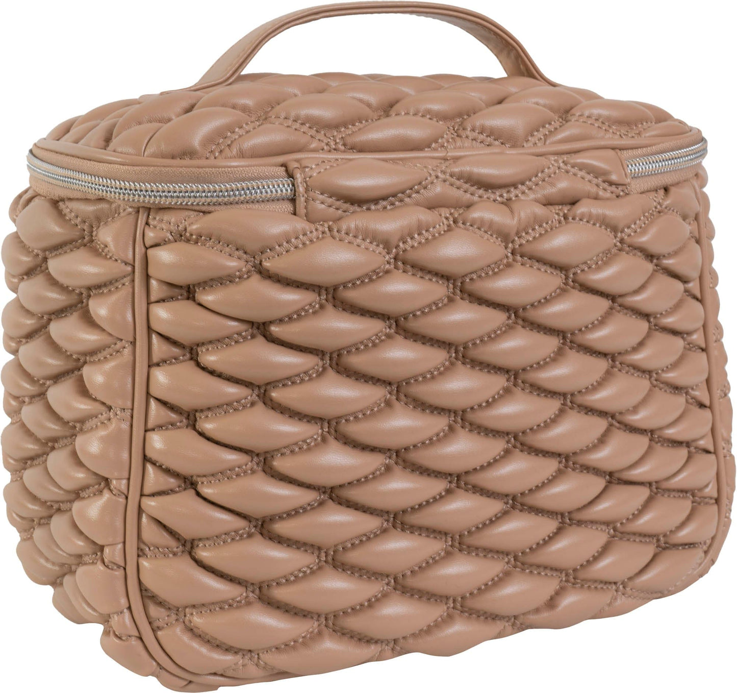 Joan & David Bubble Quilted Top Handle Train Case Cosmetic Bag