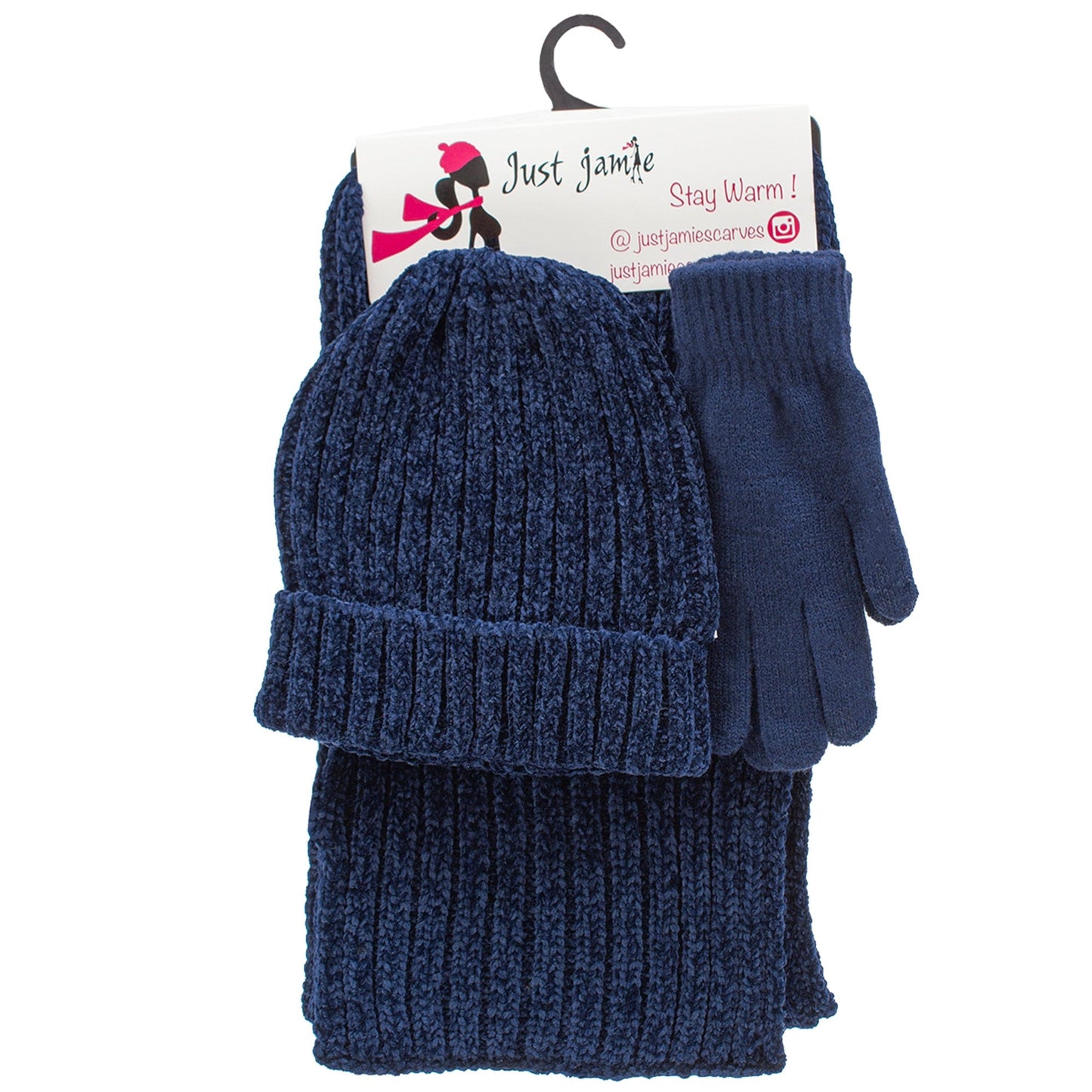 Just Jamie 3-Piece Melange Knit Hat, Scarf, and Gloves Set