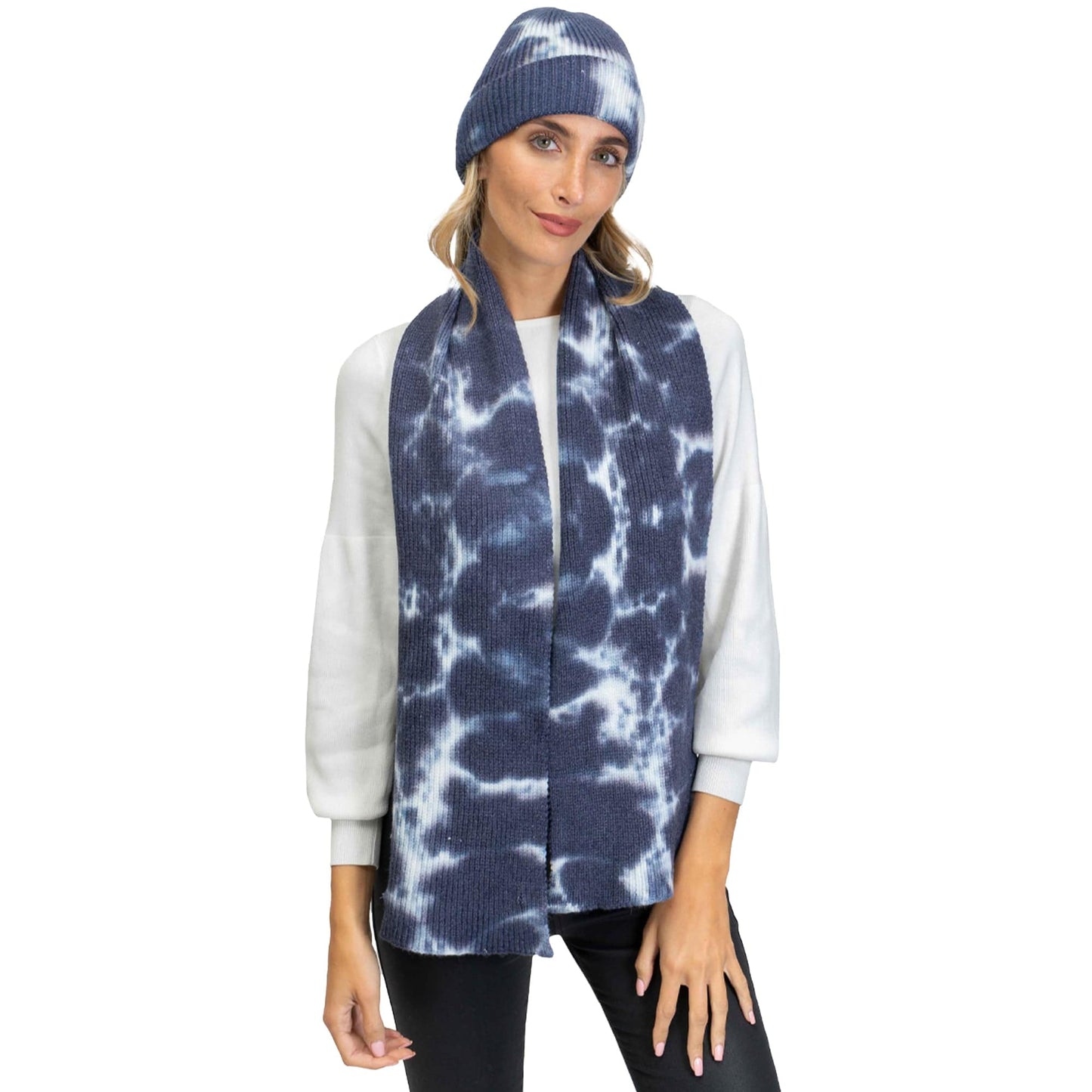 Just Jamie 2-Piece Ribbed Tie-Dye Hat and Scarf Set