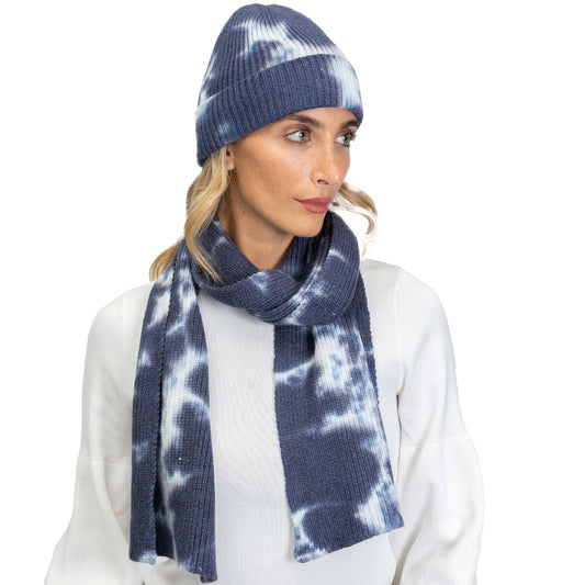 Just Jamie 2-Piece Ribbed Tie-Dye Hat and Scarf Set