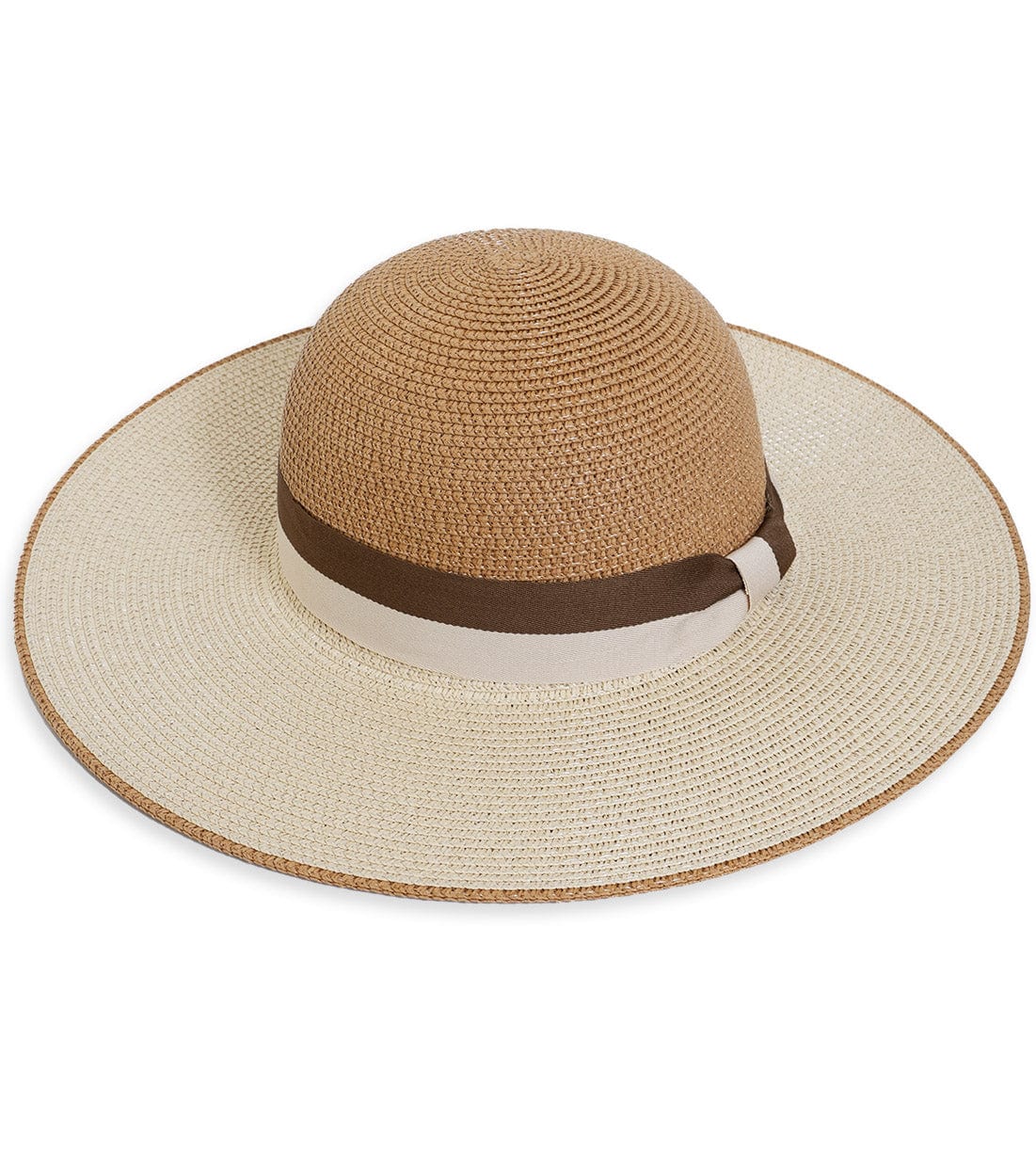 Max Studio Contrast Ribbon Straw Floppy Hat