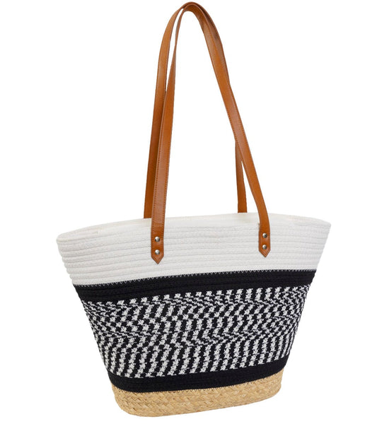 Magid Natural Cotton Woven & Faux Leather Shoulder Tote