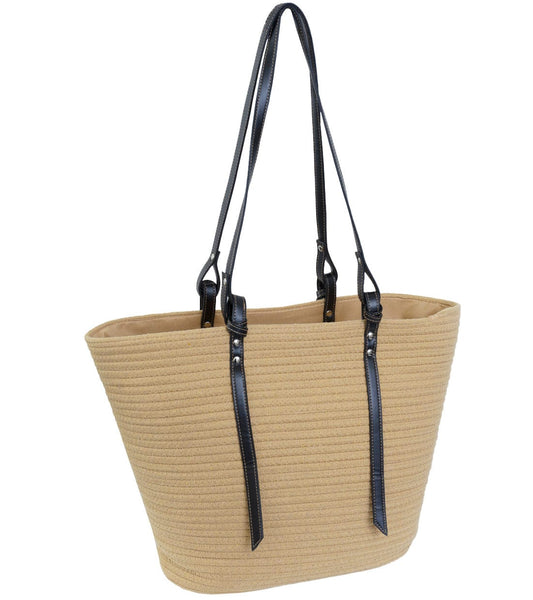 Magid Natural Cotton Woven & Faux Leather Shoulder Tote