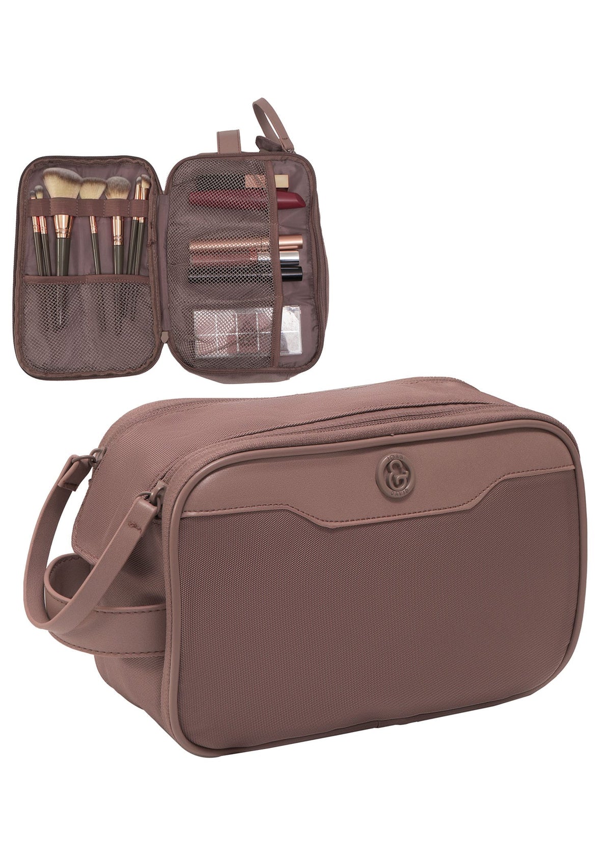 Joan & David 1680 Denier Nylon Double Zip Compartment Cosmetic Organizer
