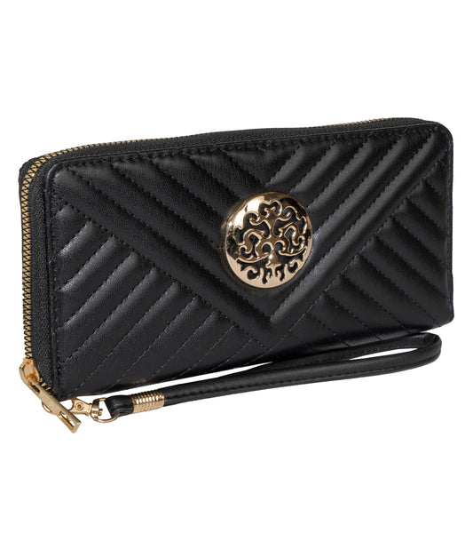 Rebecca & Rifka Smooth Abstract Chevron Tubular Quilt Medallion Zip Wristlet Wallet