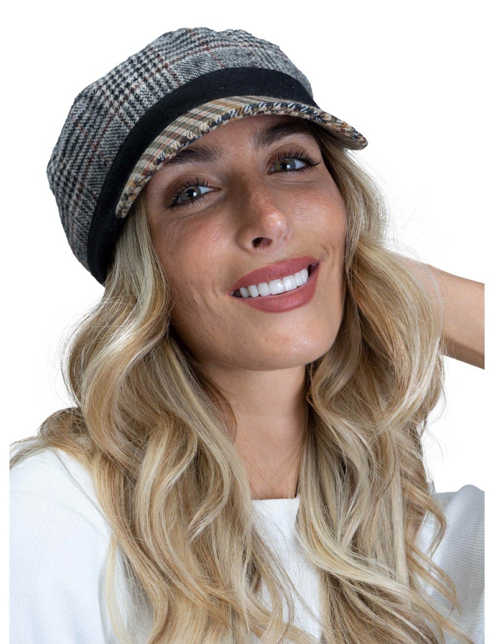 Mix Print Houndstooth Plaid Cadet Cap