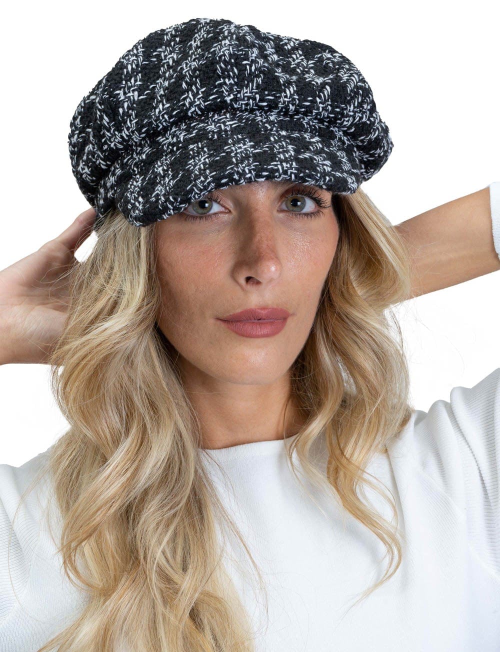 Tweed Plaid Bouclé Baker Boy Hat