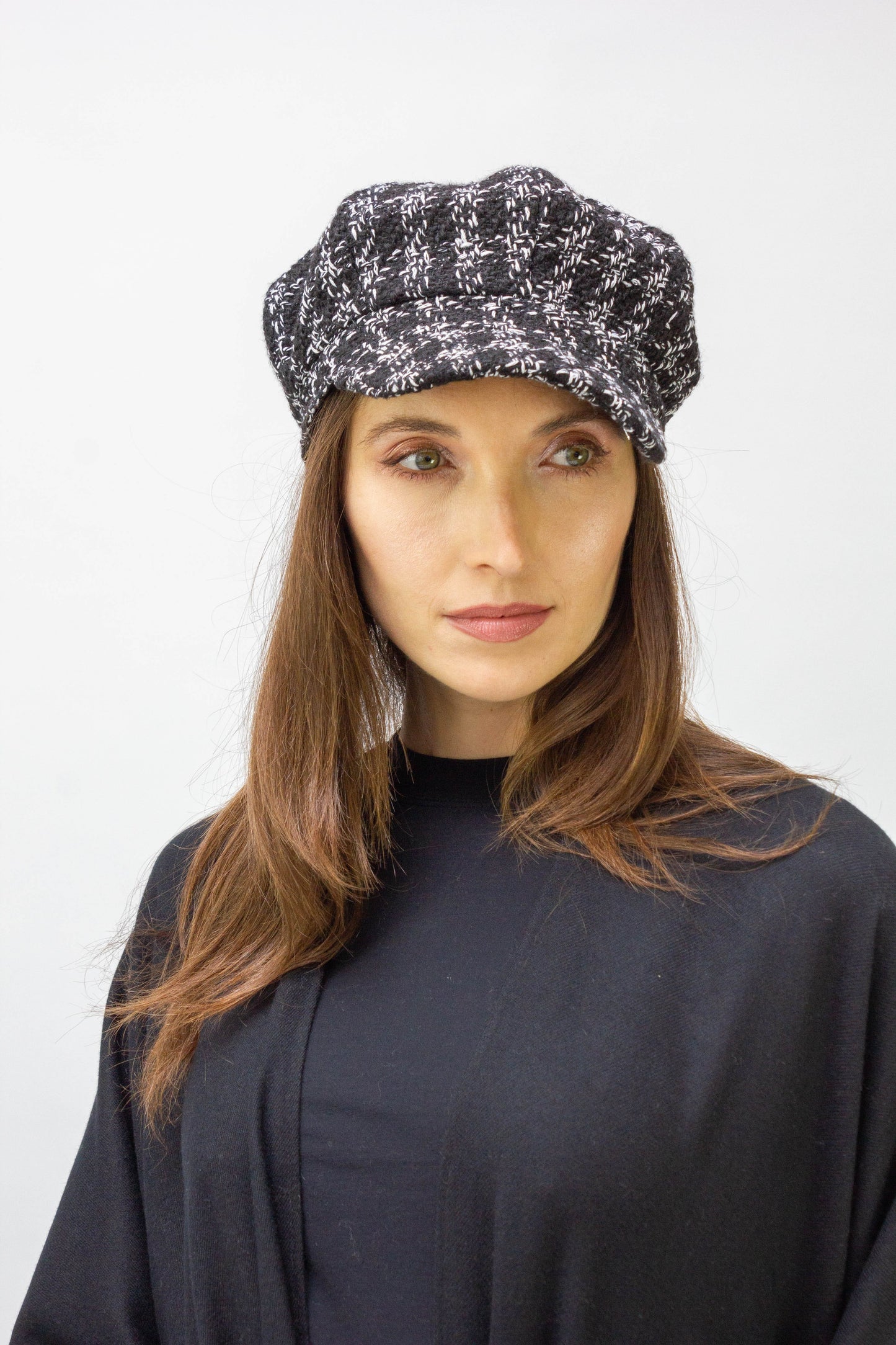 Tweed Plaid Bouclé Baker Boy Hat