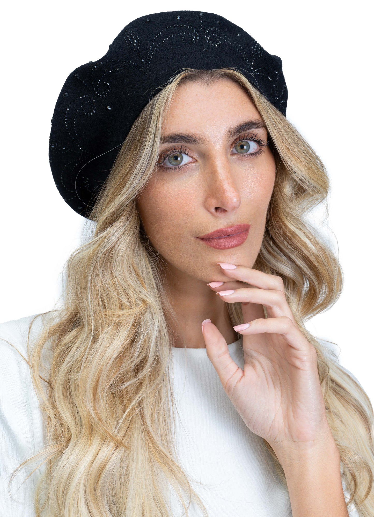 Jones New York Swirl Rhinestone Border Beret