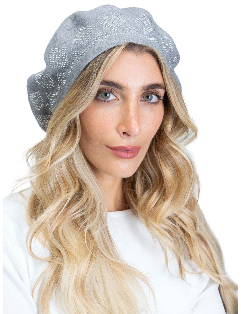 Jones New York Swirl Rhinestone Diamond Border Beret