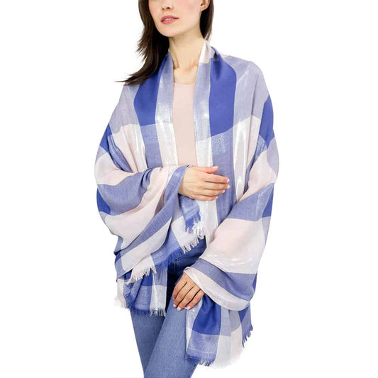 Jessica Mcclintock Plaid Shawl With Metallic Striped Lurex