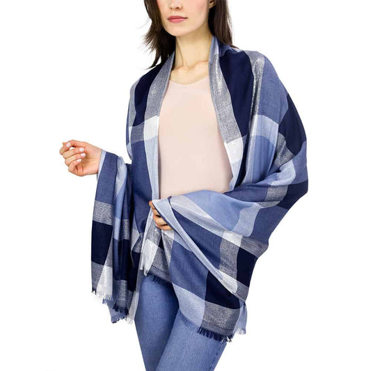 Jessica Mcclintock Plaid Shawl With Metallic Striped Lurex