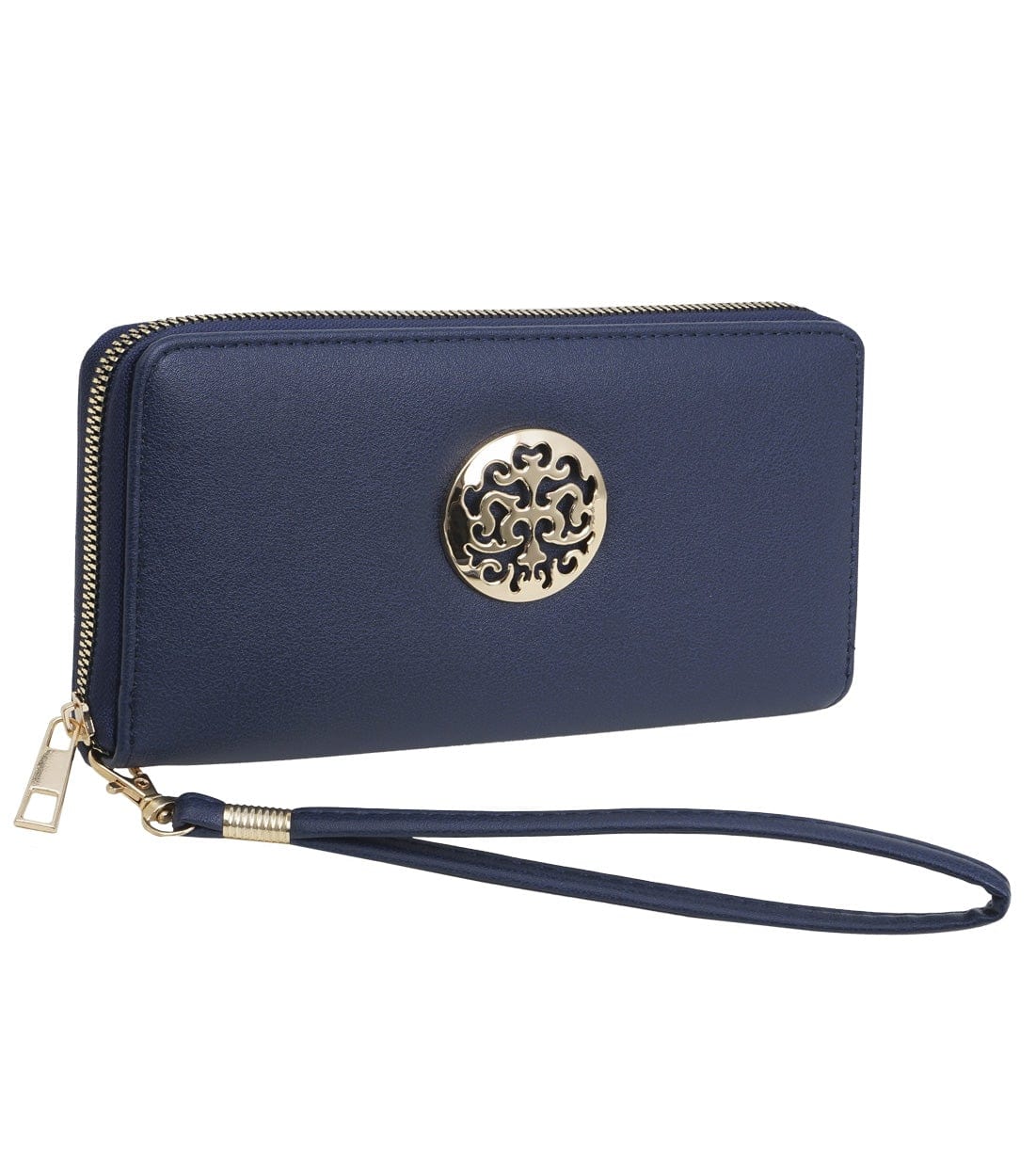 Rebecca & Rifka Vegan Smooth Leather Medallion Zip Around Wristlet Wallet