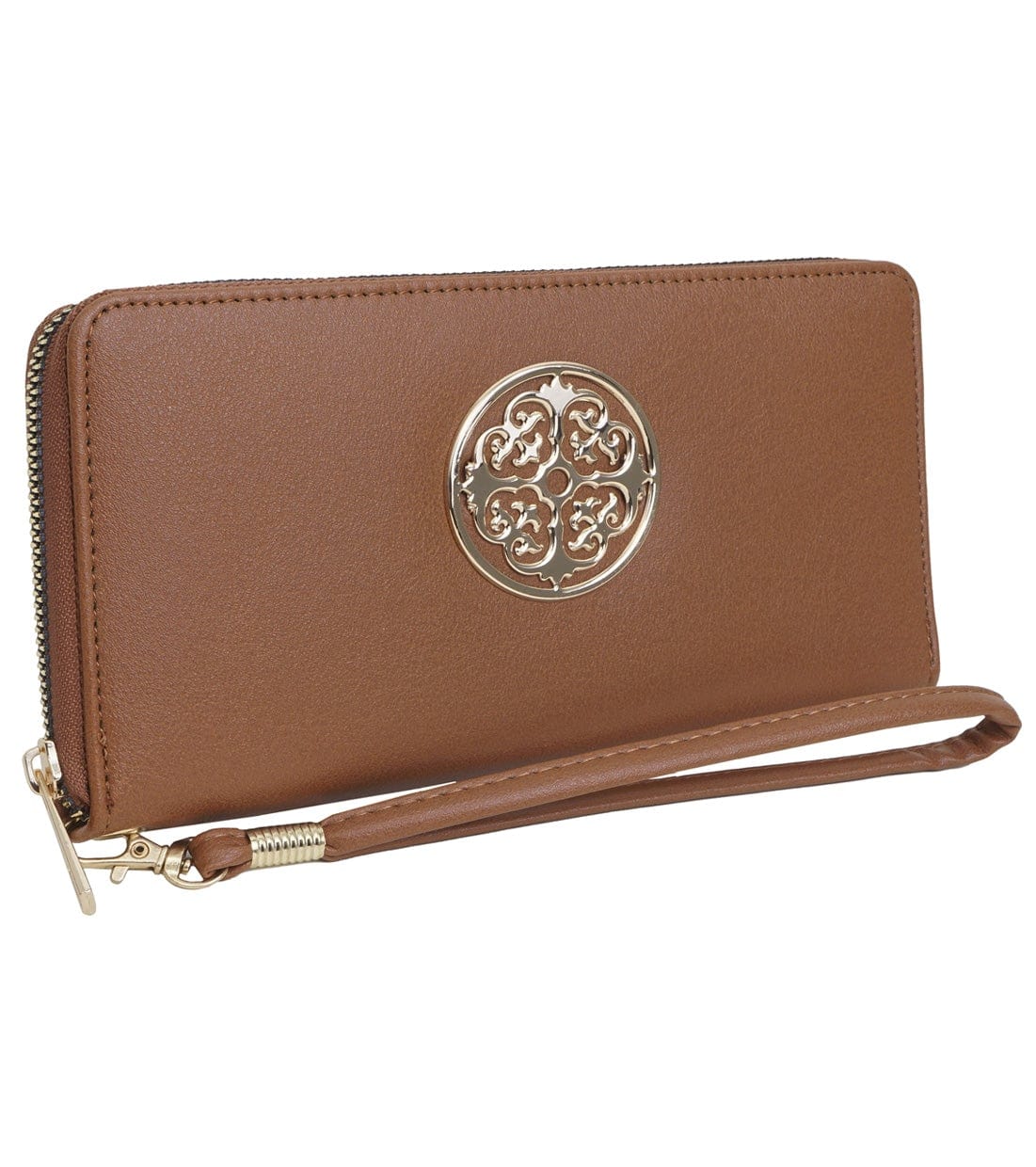 Rebecca & Rifka Vegan Smooth Leather Medallion Zip Around Wristlet Wallet